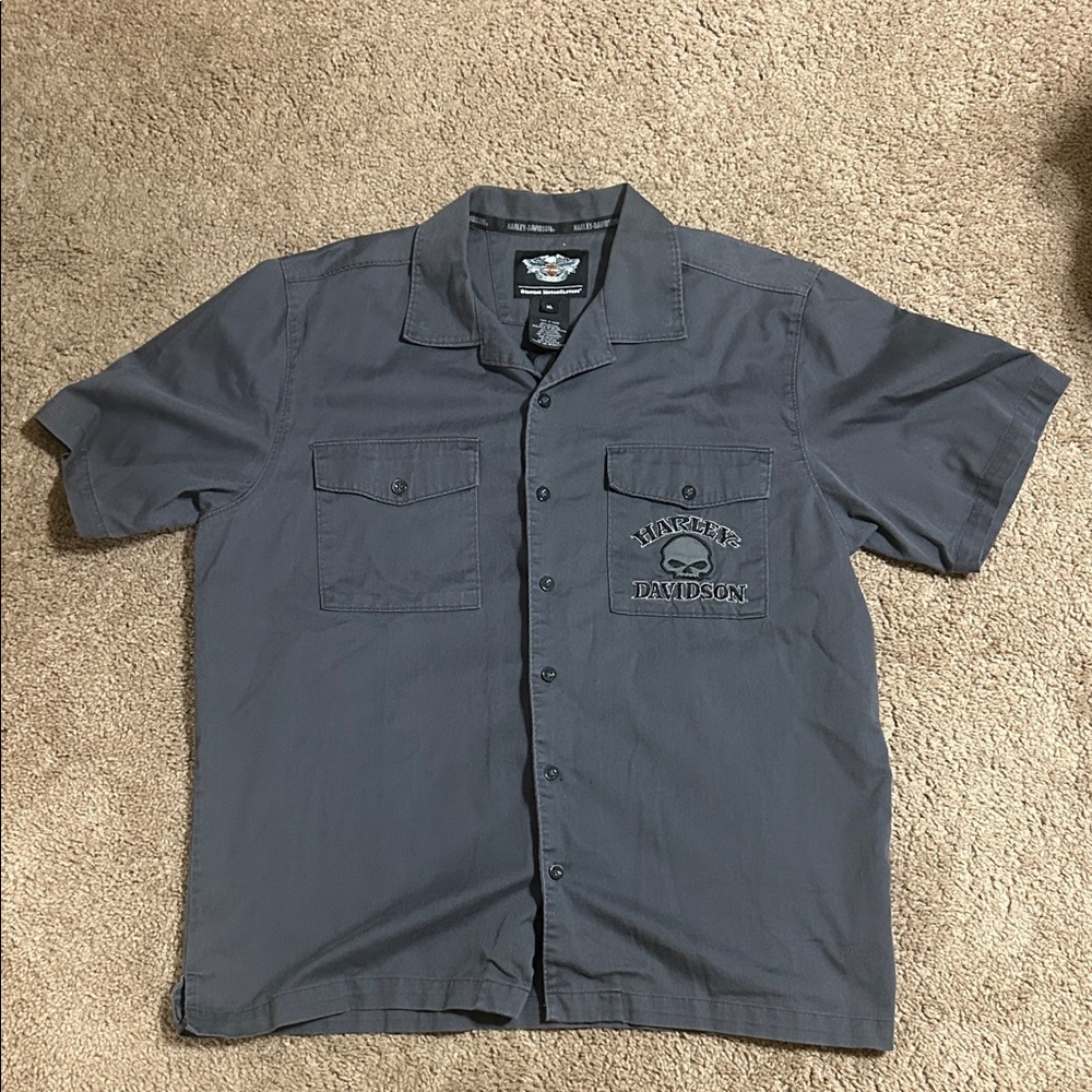 Harley-Davidson Gray Short Sleeve Button-Down Shirt